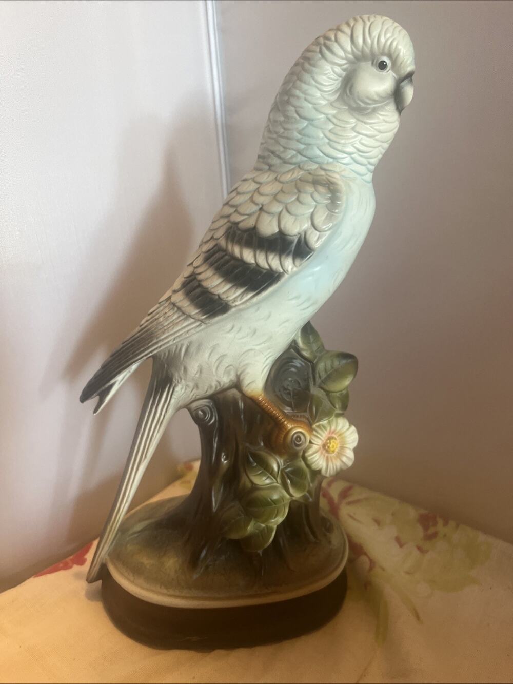 Vintage Japan Blue Parakeet 10" Figurine